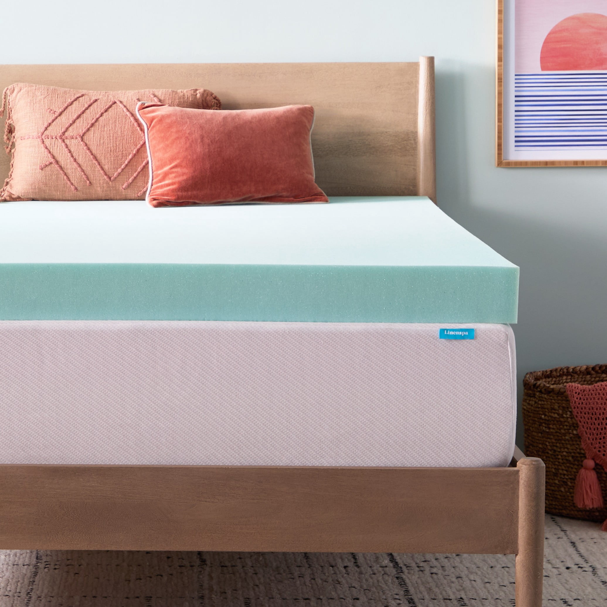 Linenspa 4" Cooling Gel and Green Tea Infused Memory Foam Mattress Topper, Twin