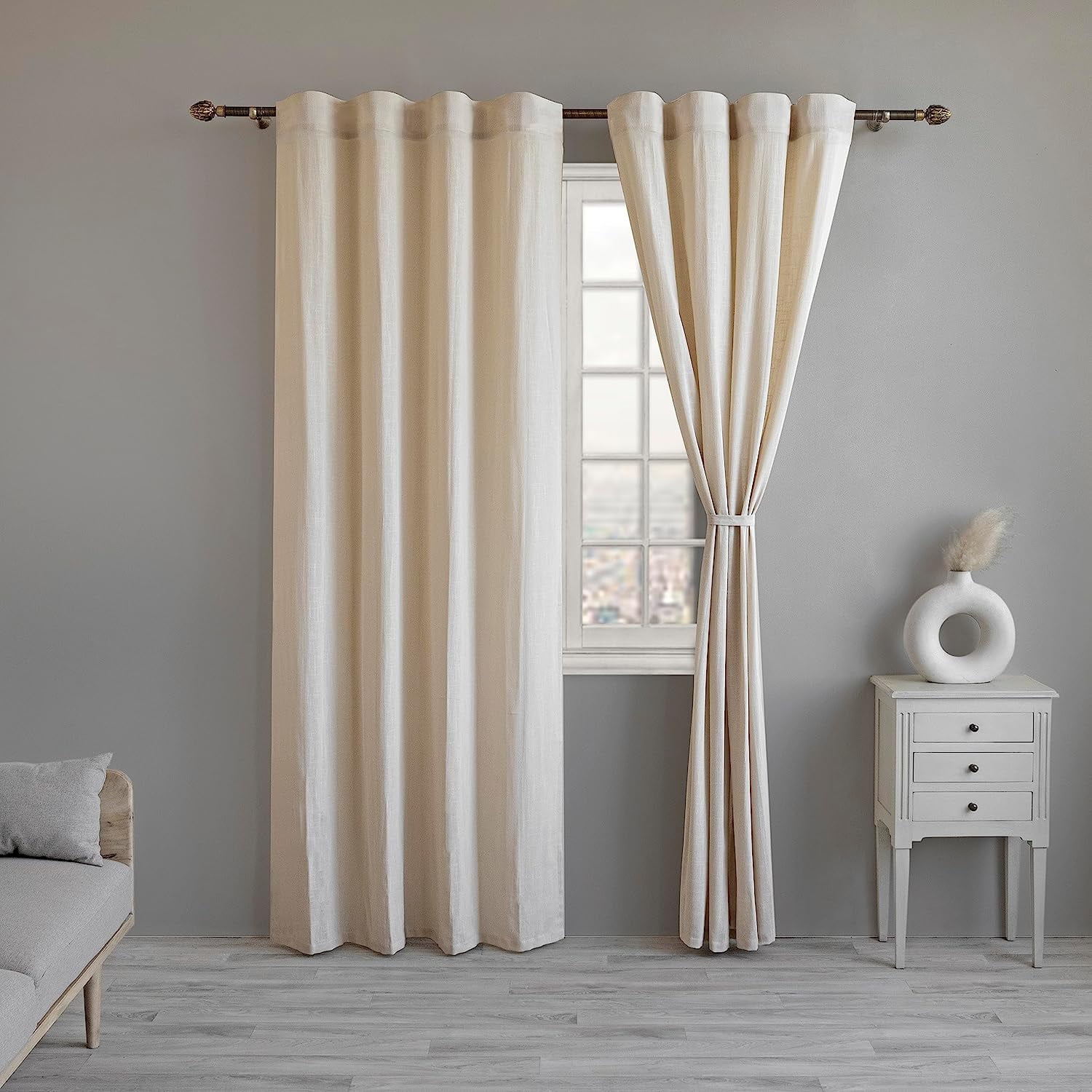Linenwalas Natural Cotton Linen Semi-Sheer Curtains for Living Room 96 ...