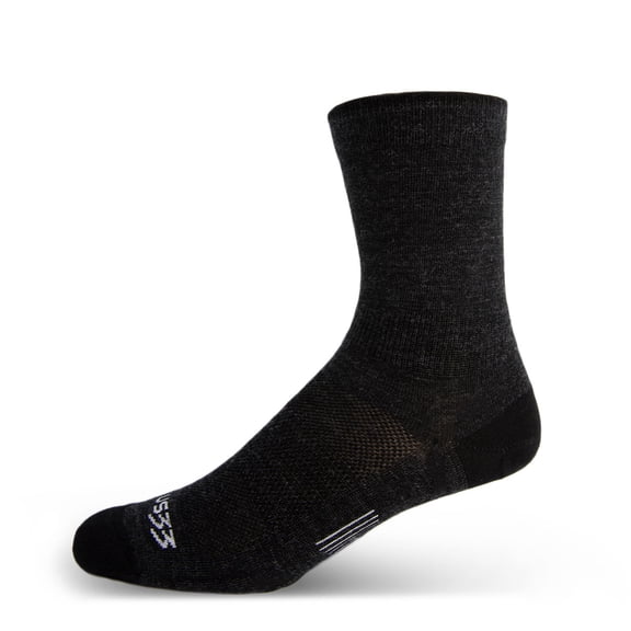 USA Made - Crew Socks - Micro Weight Liner - Hiking Socks - Merino Wool - Mountain Heritage - Black - Small