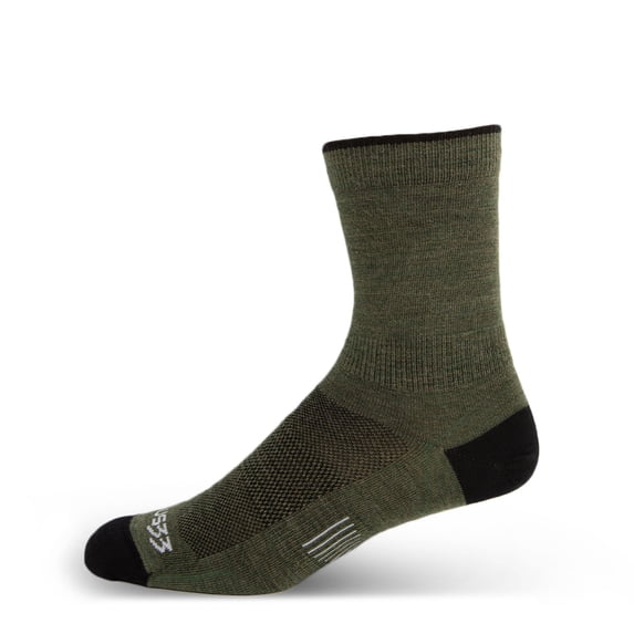 USA Made - Crew Socks - Micro Weight Liner - Hiking Socks - Merino Wool - Mountain Heritage - Olive Drab - X-Large
