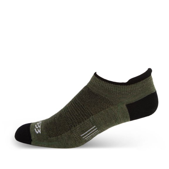 USA Made - No Show Tab Socks - Micro Weight Liner - Merino Wool Running Socks - Mountain Heritage - Olive Drab - X-Large