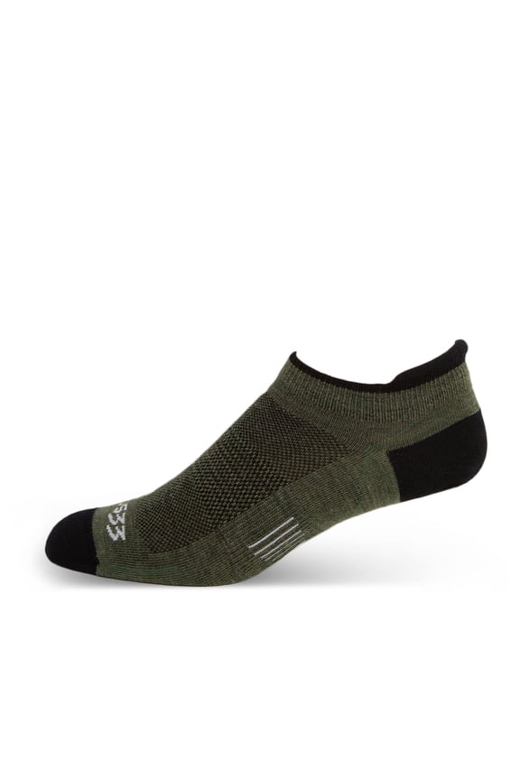 USA Made - No Show Tab Socks - Micro Weight Liner - Merino Wool Running Socks - Mountain Heritage - Olive Drab - X-Large