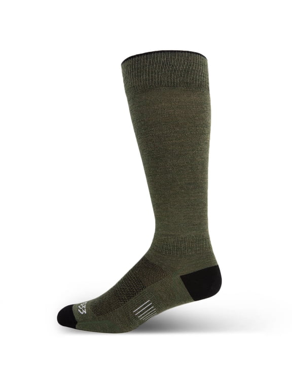 USA Made - Ski and Snowboard Socks - Micro Weight Liner - Over the Calf Socks - Merino Wool - Mountain Heritage - Olive Drab - Large
