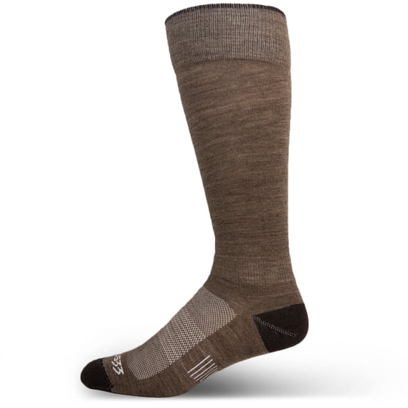 USA Made - Ski and Snowboard Socks - Micro Weight Liner - Over the Calf Socks - Merino Wool - Mountain Heritage - Coffee - Medium