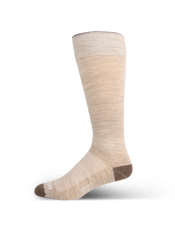 USA Made - Ski and Snowboard Socks - Micro Weight Liner - Over the Calf Socks - Merino Wool - Mountain Heritage - Oatmeal - Large