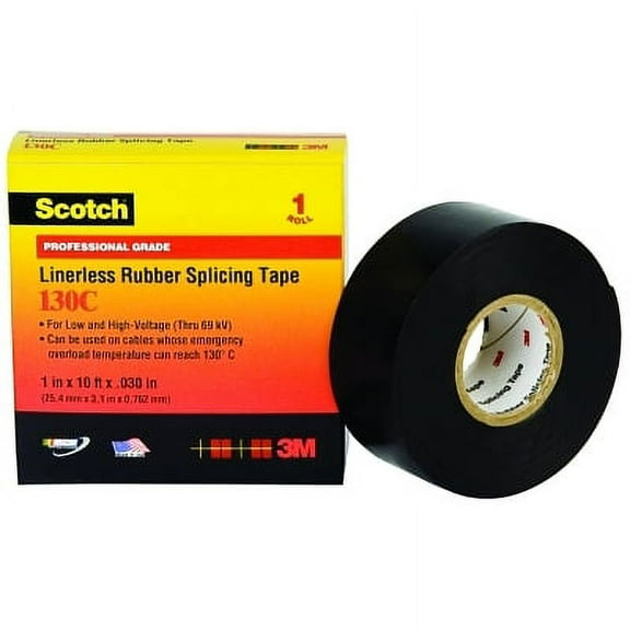 Linerless Splicing Tape 130C, 30 ft x 1 in, Black | Bundle of 2 Rolls