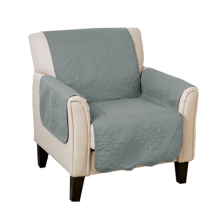 Linery & Co. Reversible Couch Cover Quilted Pet Furniture Protector Slipcover - Chair Mirage Gray / Flax