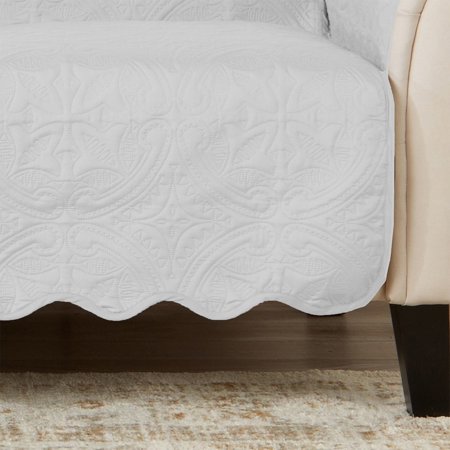 Linery & Co. Reversible Couch Cover Quilted Pet Furniture Protector Slipcover - Chair White / Stone Gray