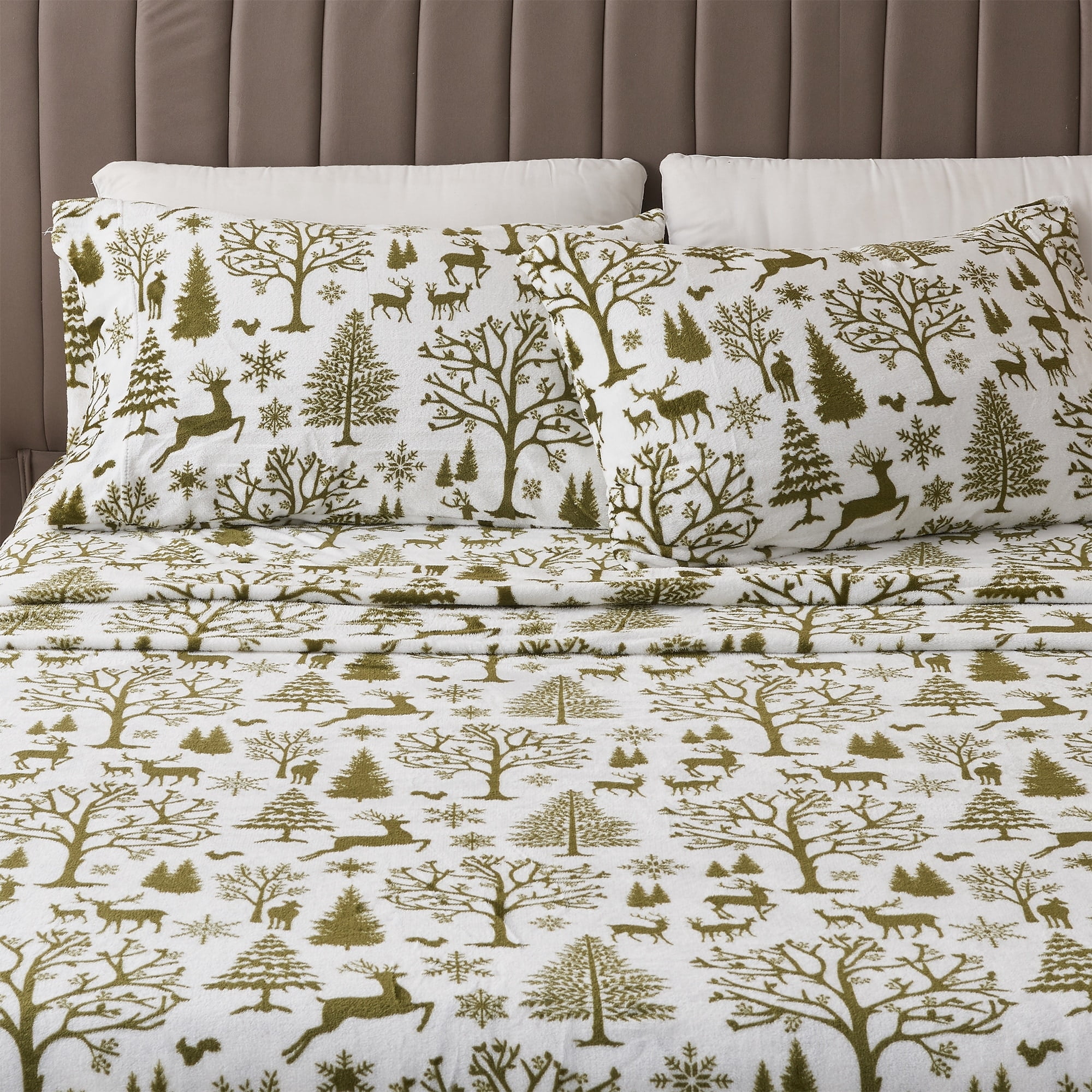 Rustic Plush Linery & Co. Rustic Lodge Velvet Plush 4-Piece Sheet Set Olive ...