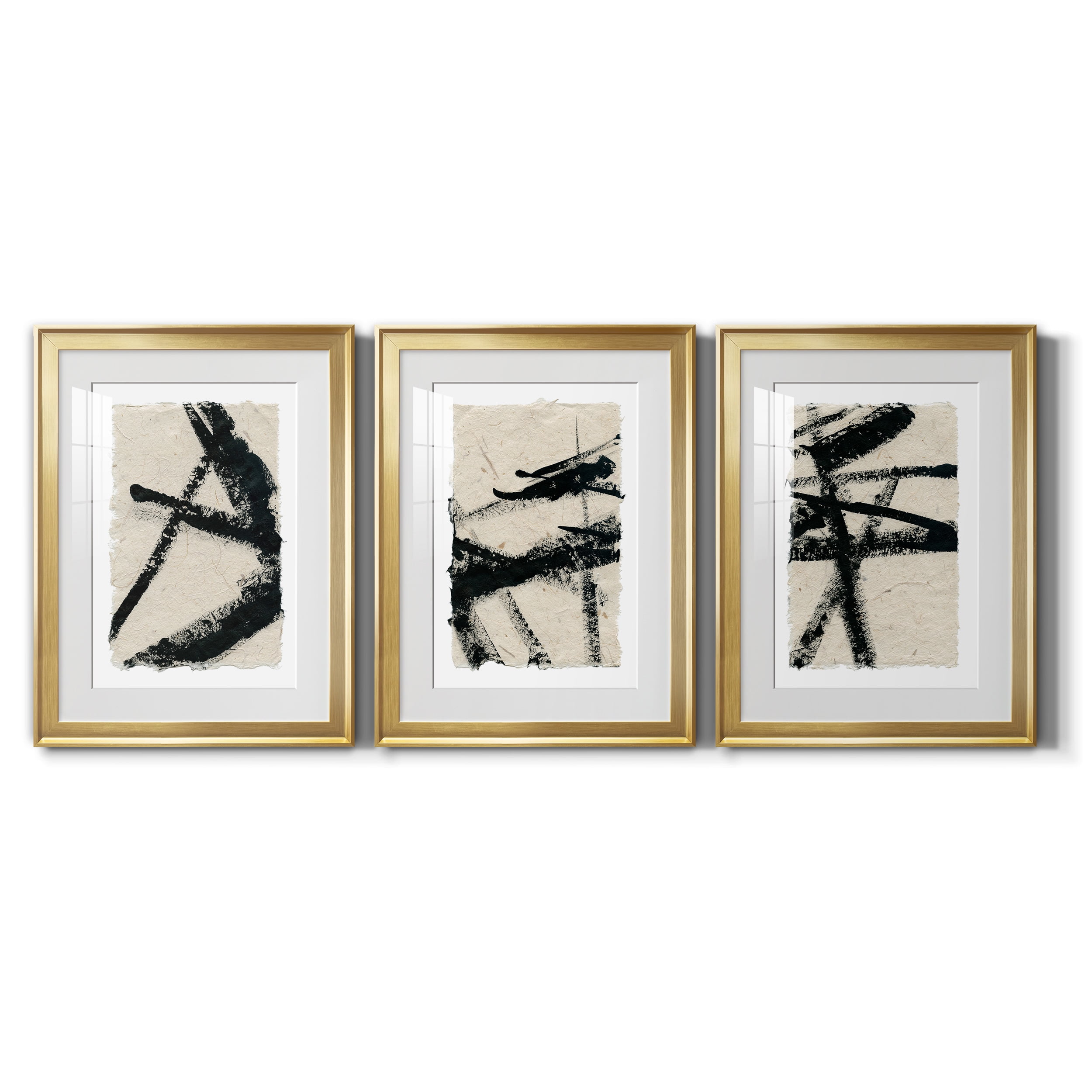 Lines Crossed I Premium Framed Prints Set of 3 - Ready to Hang - 22 x 30 Each - Gold Frame