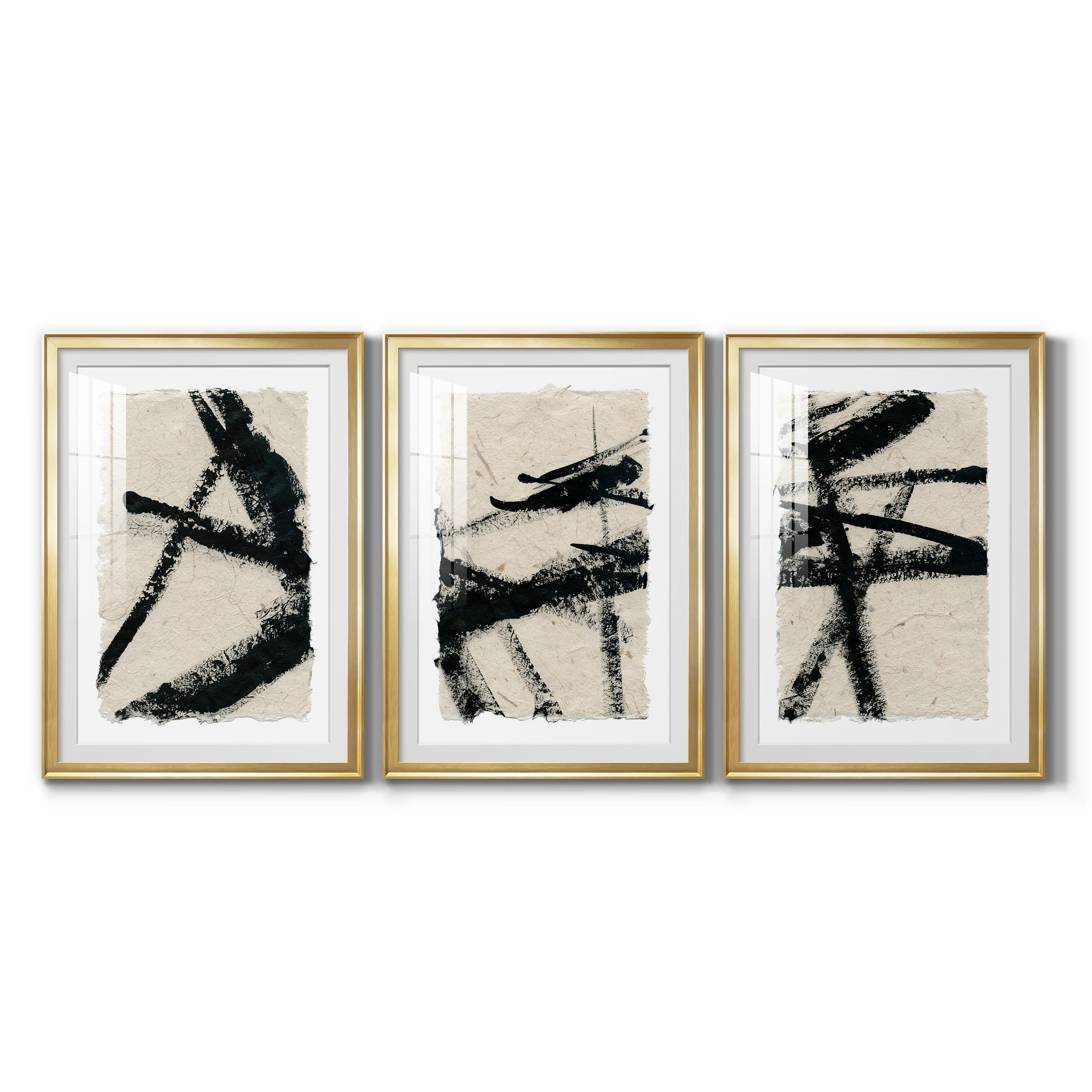 Lines Crossed I Premium Framed Prints Set of 3 - Ready to Hang - 26.5 x 36.5 Each - Gold Frame