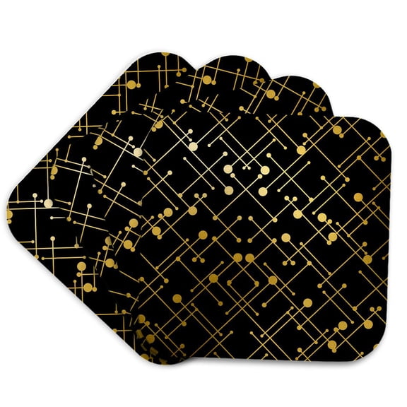 3drose, Lines, Dots, Modern, Abstract, Black, Image of Gold, Art Deco Style, Elegant, Set of 4 Coasters - Soft