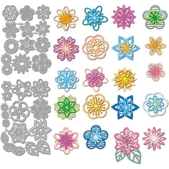 Lines Flowers Cutting Dies Metal Spring Flowers and Leaves Die Cuts Floral Cutting Embossing Templates for Scrapbooking Crafts Paper Cards Making