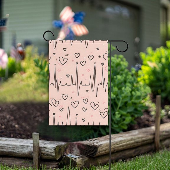 Lines Hearts Pink Garden Flag Double Sided Outdoor Banners for Courtyard Outdoor Lawn Farmhouse Holiday Decorations