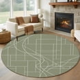 thumbnail image 1 of Lines Round Living Room Rugs 5 ft, Abstarct Geometric White Lines Green Washable Area Rug with Non-Slip Sturdy Edge Binding Round Carpet for Entryway Kitchen Bedroom Bathroom, 1 of 9