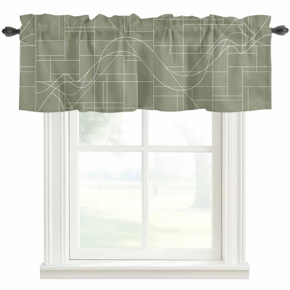 Lines Valances for Windows Abstarct Geometric White Lines Green Rod Pocket Curtain Valance Window Treatment Short Curtains for Kitchen Living Room, 42"x12"