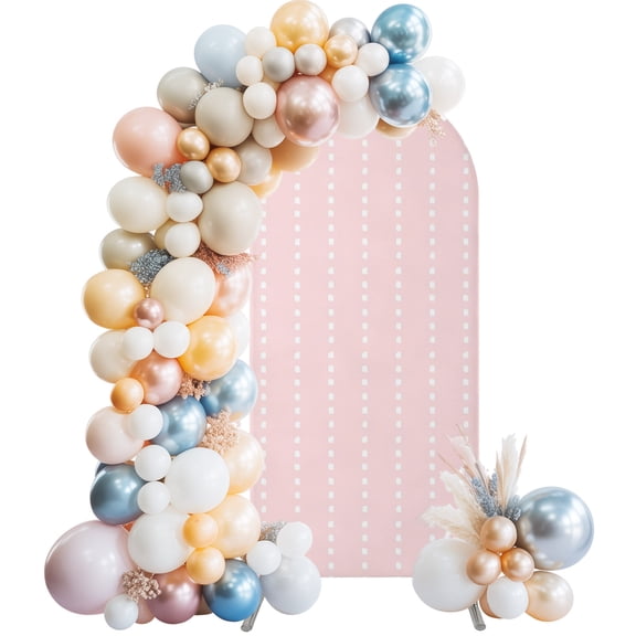 Lines Wedding Arch Backdrop Cover 5FT ,Spandex Fitted Blush Pastel Ticking Wedding Arch Covers Round Top Chiara Arches Backdrop Stand Cover for Birthday Party Ceremony Banquet