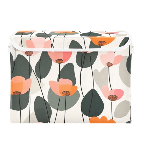 Lines and Flowers Large Storage Bins with Linen Collapsible Lid Storage Box 16.7 x 12.6 x 11.8in