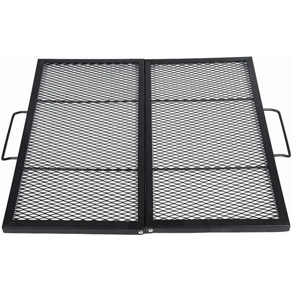 Lineslife 30inch Foldable Iron Grill Grid Rust Resistant Square Fire Pit Cooking BBQ Grilling Grates, Portable Outside Camping Gear Cookware