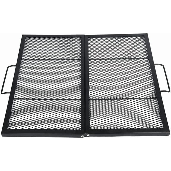 Lineslife 30inch Foldable Iron Grill Grid Rust Resistant Square Fire Pit Cooking BBQ Grilling Grates, Portable Outside Camping Gear Cookware