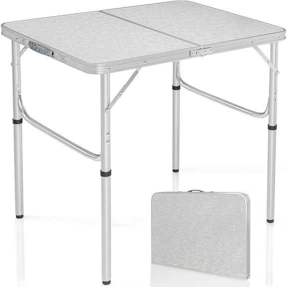 Lineslife 3ft Folding Camping Table, Lightweight Portable Aluminum Folding Table Adjustable Height for Picnic Beach Camping, White