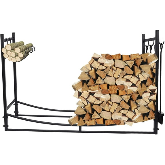 Lineslife 4ft Firewood Log Rack, Heavy Duty Fireplace Wood Storge Rack with Tool Set for Indoor Outdoor Fire Pit