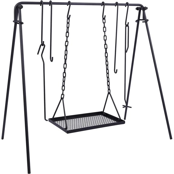 Lineslife Campfire Cooking Stand for BBQ Picnic, Swing Hanging Grill for Fire Pit with Dutch Oven Lid Lifter & Hooks