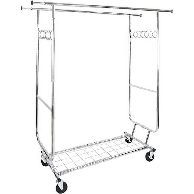 Lineslife Double Clothing Rack with Shelf, Rolling Clothes Rack Heavy