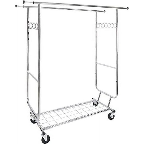 Lineslife Double Clothing Rack with Shelf, Rolling Clothes Rack Heavy Duty Garment Racks for Hanging Clothes Adjustable, Double Rail with Shelf