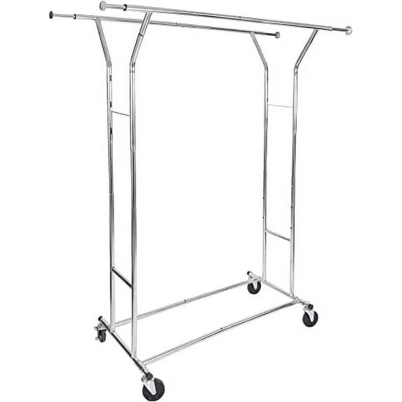 Lineslife Double Clothing Rack with Wheels, Rolling Clothes Rack Heavy Duty Garment Racks for Hanging Clothes Adjustable, Double Rail