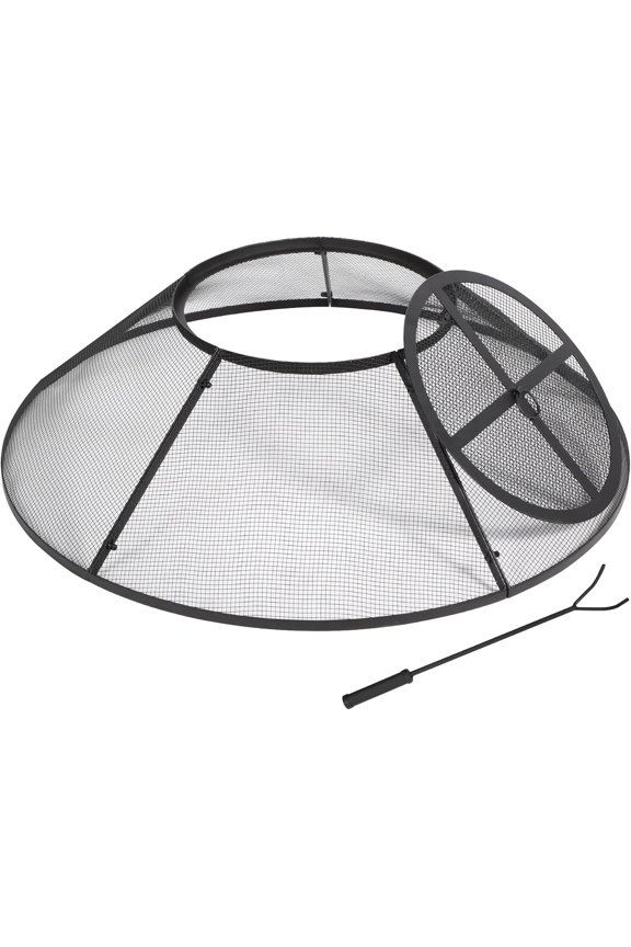 Fire Pit Spark Screen 36 Inch with Top Cover Round, Heavy Duty Collapsible Outdoor Fire Pit Mesh Screen, Metal Fire Pit Top Lid with Ring Handle for Patio Backyard, Black