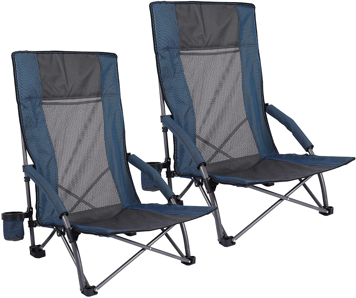 Lineslife Folding Beach Chair High Back for Adults, 2 Pack Low Seat Lightweight Concert Chairs Portable for Camping Lawn Outdoor Travel, Blue - image 1 of 7