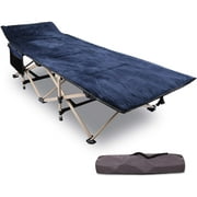 Lineslife Folding Camp Beds for adults with Mattress support 500 lbs, 28" Extra Wide Heavy Duty Sturdy Camping Bed Portable, Stronge Thicker Tubes Sleeping Cot Outdoor Travel Office (Blue)