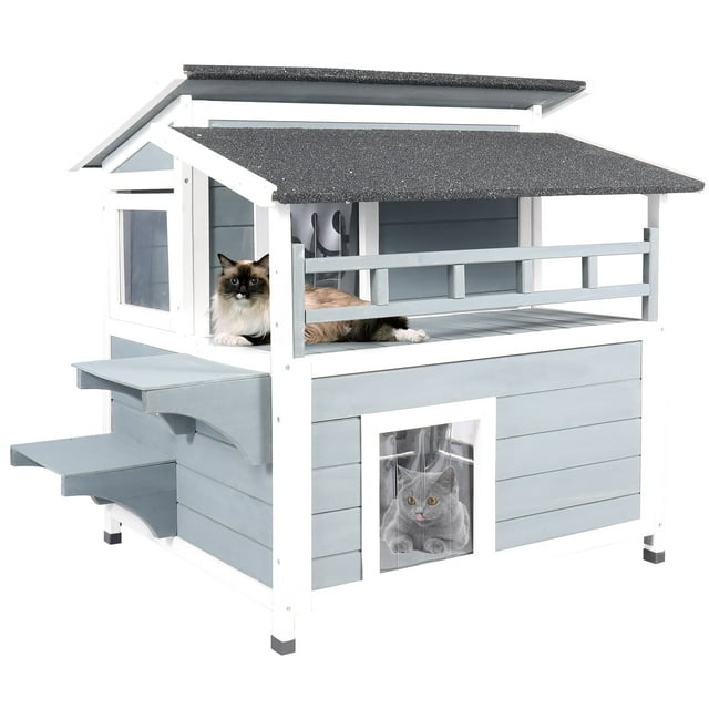 Lineslife Outdoor Large Cat House, Wooden Feral Cat Shelter