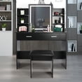 thumbnail image 1 of Lineslife Vanity Table Set with LED Lighted Mirror, Makeup Vanity Desk Dressing Table with 2 Drawers, Cushioned Stool & Storage Shelves for Bedroom Bathroom, Black, 1 of 11