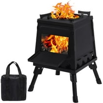 Lineslife Wood Burning Camp Stove, Portable Cast Iron Camping Wood Stove, Black Woodstove with Carrying Case for Backpacking Outdoor Cooking, Small