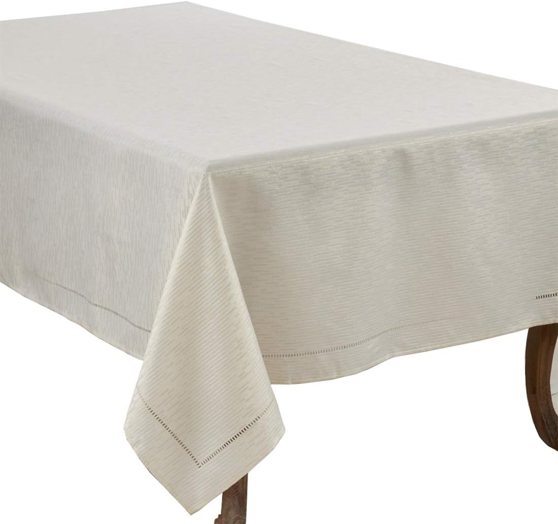 Shimmering Hemstitched Tablecloth 70 X 70 Inch Ivory Table