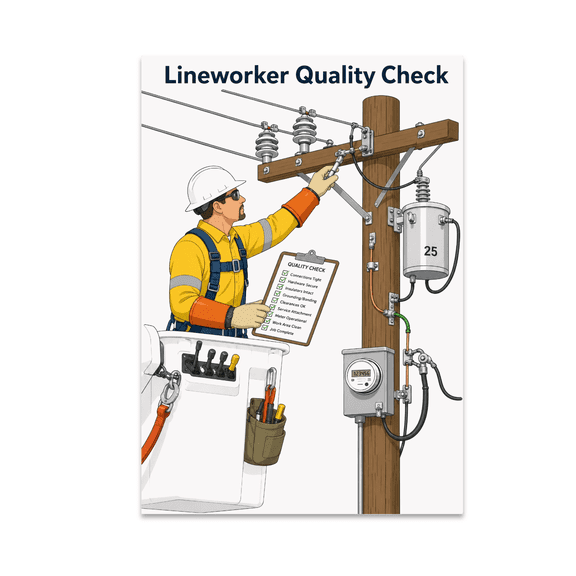 Lineworker Quality Check Poster, Electrical Lineworkers and Utility Crews, 13x19 Glossy Paper