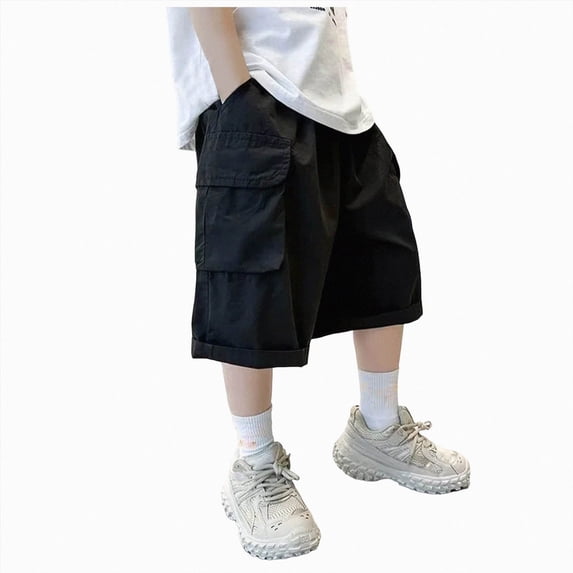 Linfrsh 2-8 Years Toddler Baby Boys Cargo Shorts Elastic Waist Cotton Wiht Multi Pockets Summer Casual Shorts(Black,4-5 Years)