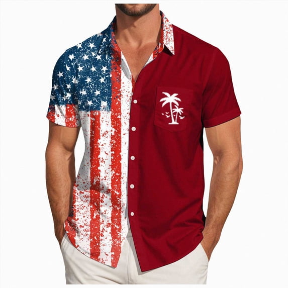 Linfrsh 250 Anniversary Shirts, Mens Fourth of July Shirt Hawaiian Shirts for Men | Printed Men's Casual Short Sleeve Button-Down Shirts, Patriotic Style(Red,3XL)