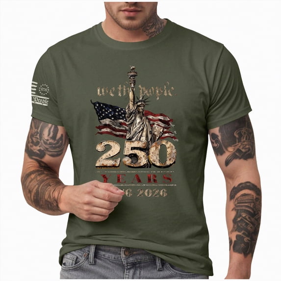 Linfrsh 250 Anniversary Usa Shirt Mens Patriotic American Flag Tshirts 250th Anniversary Independence Day Tees Tops(Green,XL)