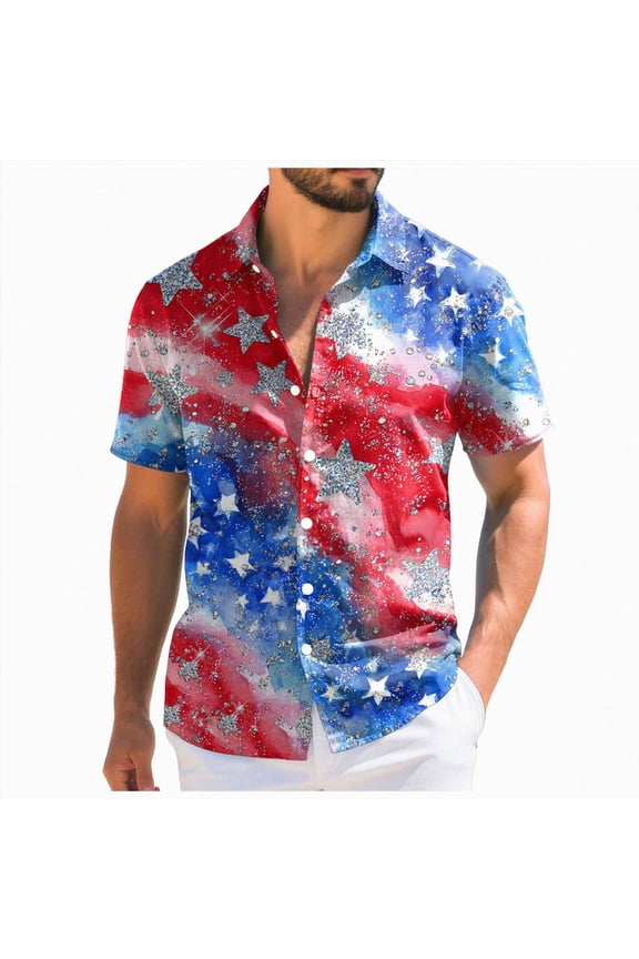 250 Anniversary Usa Shirts, Mens Patriotic Shirts Hawaiian Shirt for Men Patriotic Short Sleeve Button Down Shirt, Independence Day Gifts(Blue,2XL)