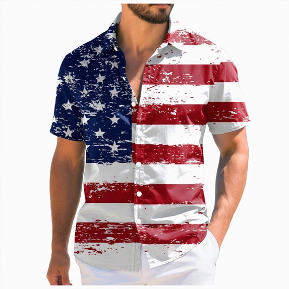 Linfrsh 250 Shirt, Patriotic T Shirts for Men Men's American Flag Button Shirt 4th of July Patriotic Shirts(Red,2XL)