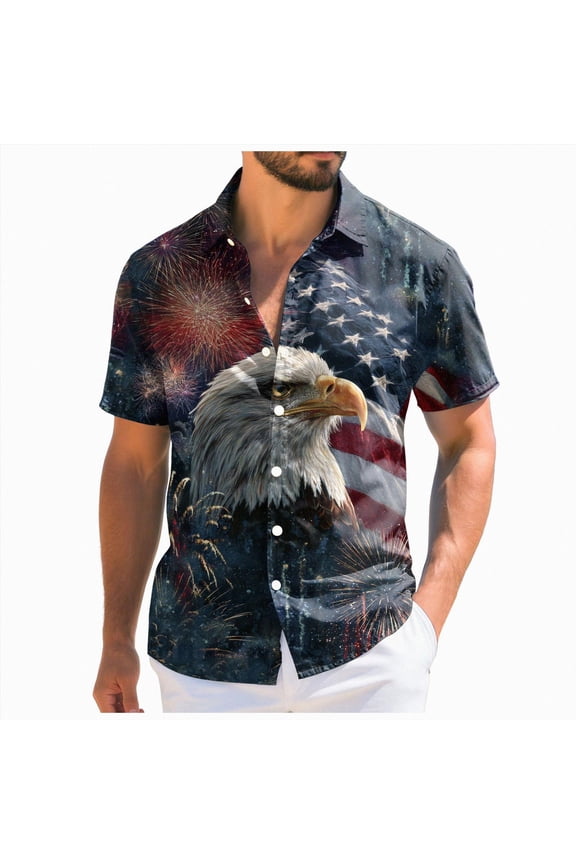 250 Years America Shirt, American Shirts for Men American Flag Shirts for Men Short Sleeve Button Down Dress Shirt USA 250th Anniversary Merchandise(Dark Blue,2XL)