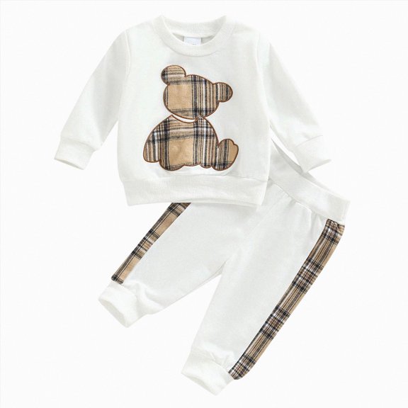 Linfrsh 3 Toddler Boys Clothes Fall Baby Boy Clothes Cute Bear Outfits Girl Shirt Tops Sweatshirt Toddler Sweat Pant Set Fall Winter Outfit 3 6 12 18 24 Months 2T 3T Outfits White,18-24 Months
