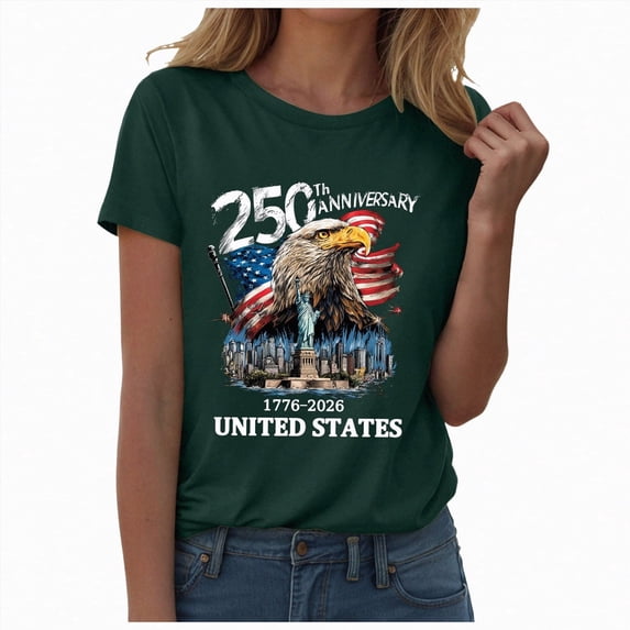 Linfrsh 4th Of July Shirts Women Women's USA Shirt 4th of July American Flag Graphic Tee Independence Day Summer Patriotic Tops(Dark Green,3XL)