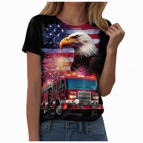 Linfrsh 4th Of July Shirts for Women Patriotic American Flag T-Shirt Cute Independence Day Star Stripes Tee Top Casual Summer Outfits(Purple,S)