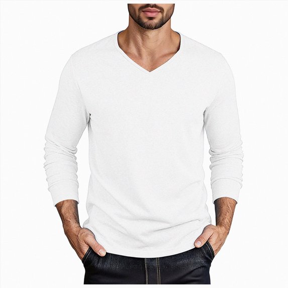 Linfrsh A-Shirts for Men Men's T-Shirt Long Sleeve V Neck Casual Soft Basic Tee Shirts