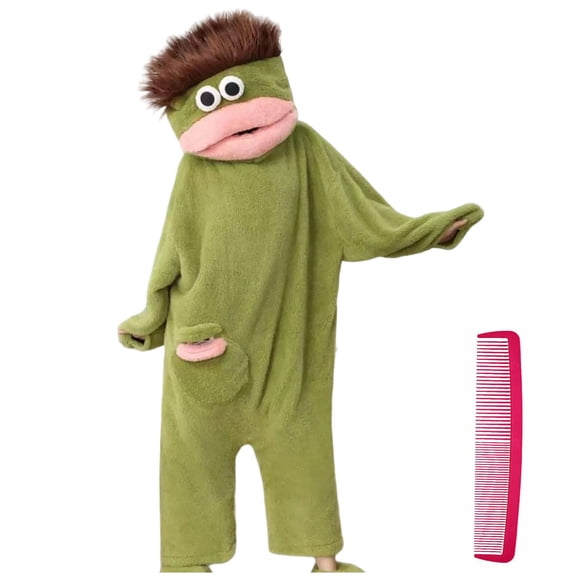 Linfrsh Adult Onesie Pjs Women Big Mouth Onesie, Silly Onesies Green Plush Monster Onesies Pajamas with Large Comb(Green,S)
