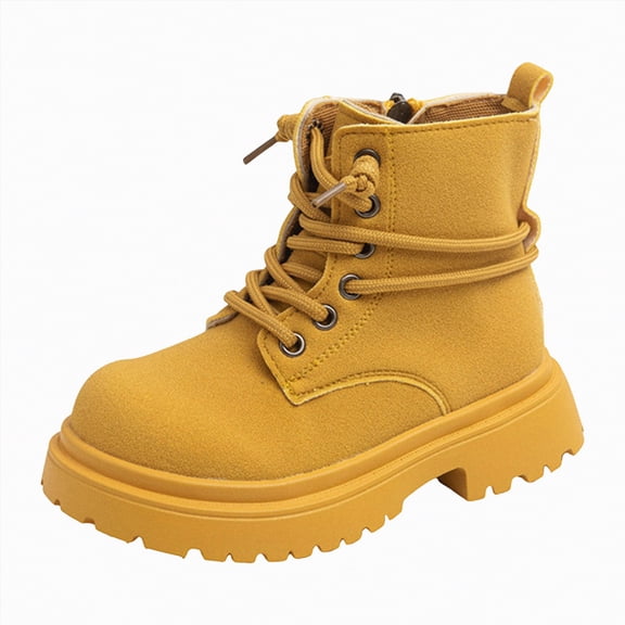 Linfrsh Ankle Boots for Girls Girls Boys Combat Hiking Snow Boots Waterproof Non-Slip Fashion Work Ankle Boots with Lace Up Side Zipper for Little Big Kids Yellow,11